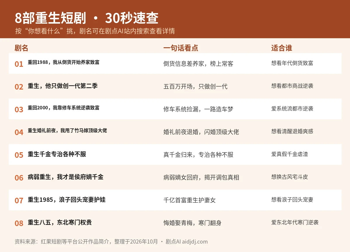 8部重生短剧速查表