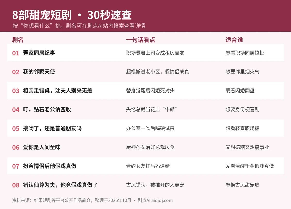 8部甜宠短剧速查表