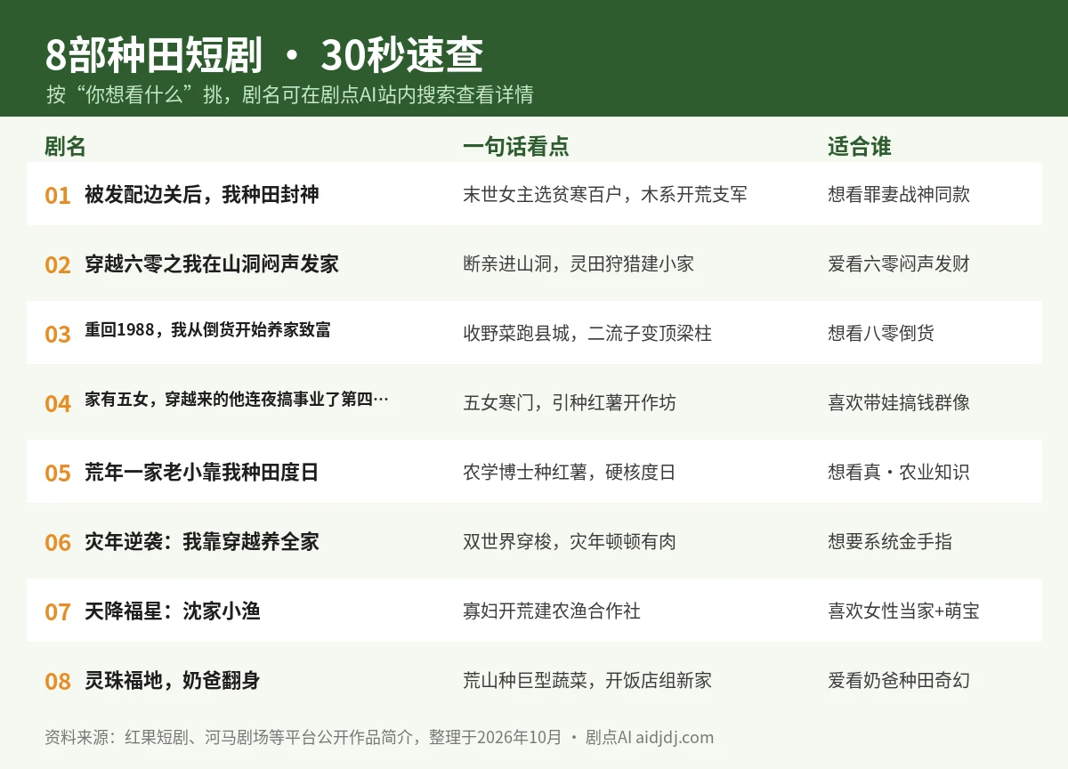 8部种田短剧速查表